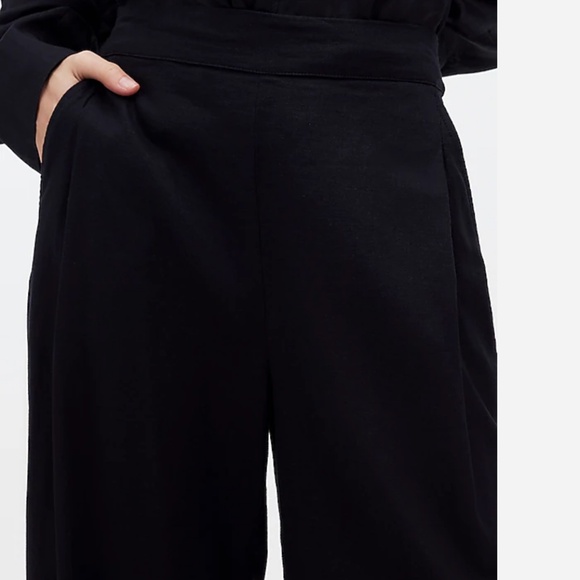 Madewell Black Petite Pull-On Straight Crop Pants in Linen Blend NWT NWOT - Picture 3 of 7